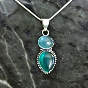 Natural Blue & Green Topaz 925 Sterling Silver Pendant Necklace Joy Good Fortune
